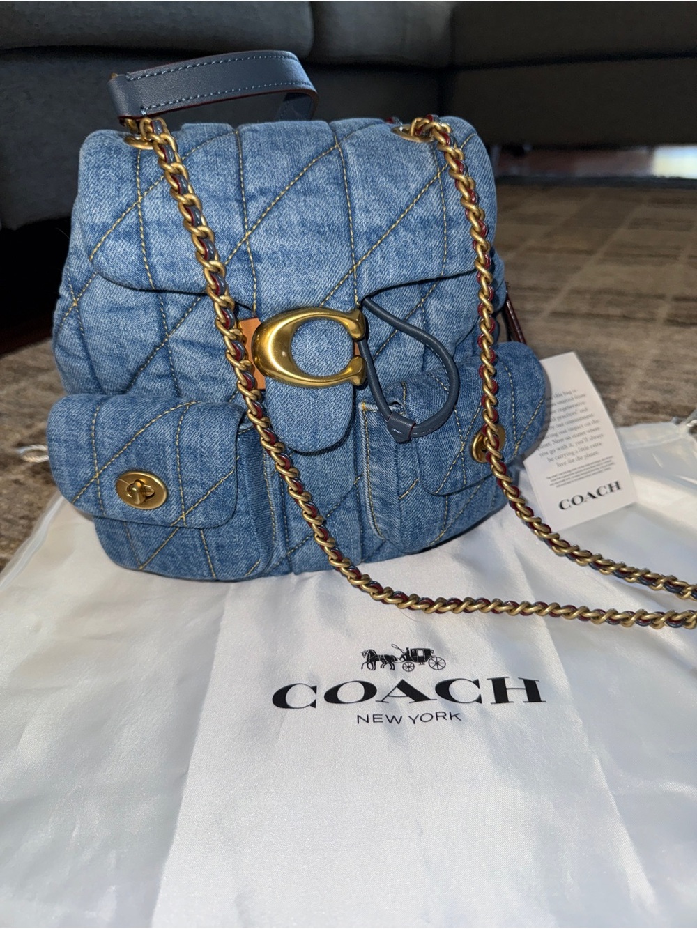 COACH Quilted Denim Tabby Backpack Shoulder Bag in Blue